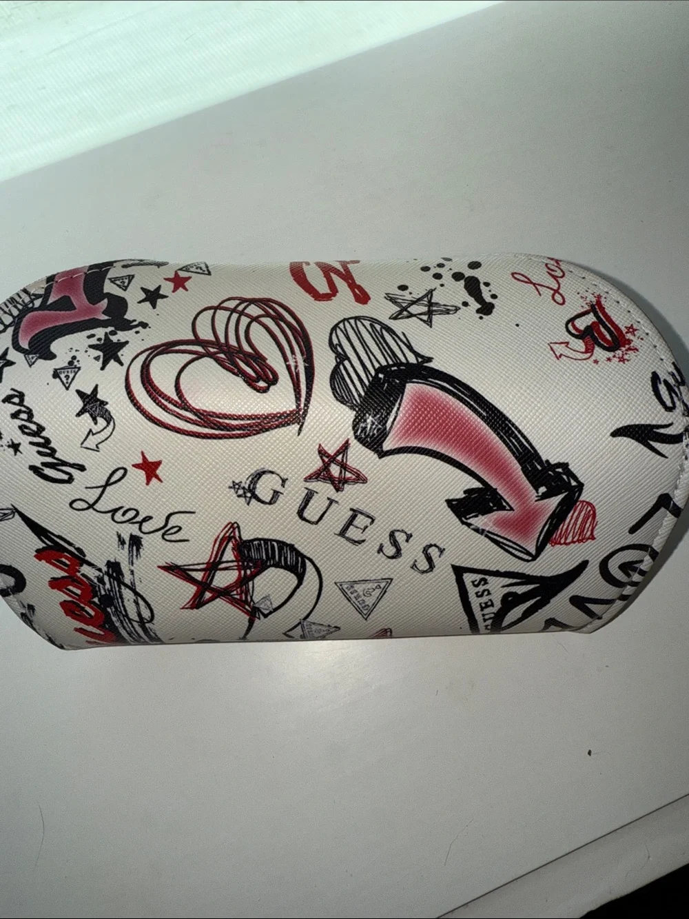 GUESS White Graphic Sunglasses Case with Red & Black Accents